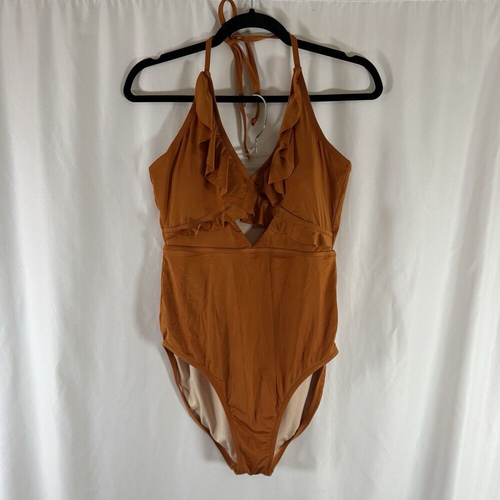 Garnet Hill One Piece Swimsuit Women's 12 Brown Strappy Padded